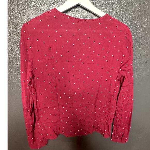 Rails Women's Beaux Rouge Offset Dot Long Sleeve Peplum Top Size Medium - Picture 3 of 9
